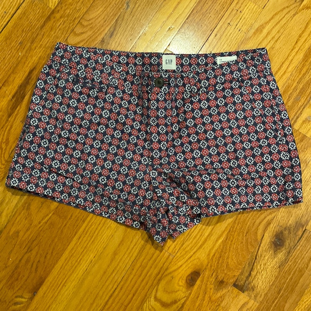 3 for $18. Gap shorts. Navy with red, pink, and white pattern.